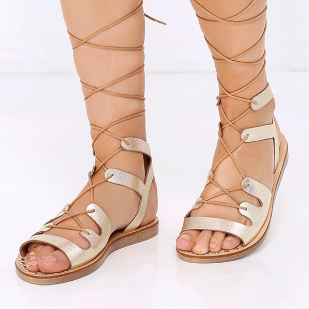 steve madden rella gold leather lace-up sandals